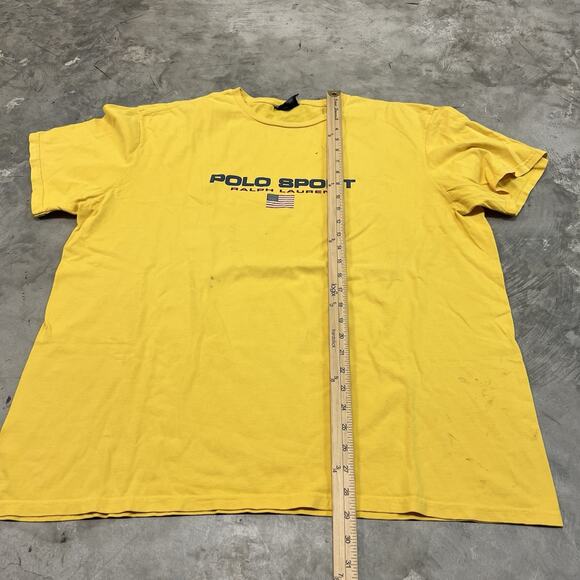 Vintage Polo Sport Ralph Lauren Shirt Yellow Y2K Spell Out USA Flag Fit Size XL - Picture 5 of 8